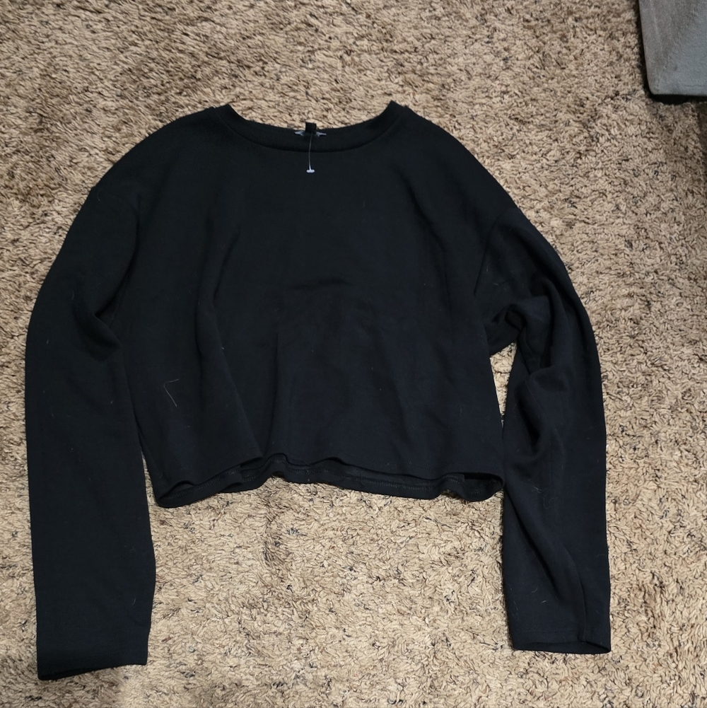 Express Black Cropped Long-Sleeve Sweatshirt